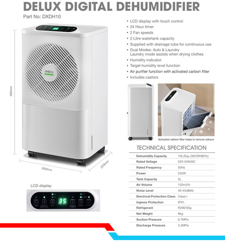 Delux dehumidifier 10l - dehumidifier,