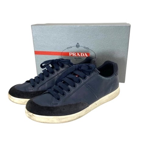 Prada navy leather trainers - leather,