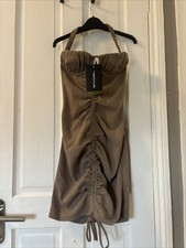 PLT Women's Beige Ruched Halter Neck Bodycon Dress Size 8 - New with Tags 