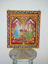 VINTAGE  PAINTED WOODEN SMALL WINDOW SHUTTER FROM INDIA - 49.5cm x 43.5cm
