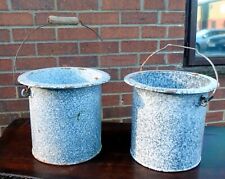 Pair Victorian antique speckled enamel country house milk cream dairy pails