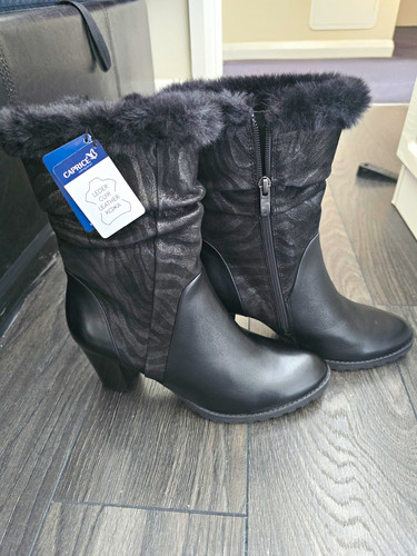 Caprice black leather mid calf - leather, mid-calf