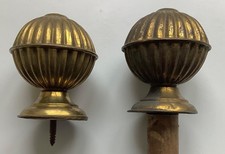 Pair Antique Metal Curtain Pole Rail Ends Finials