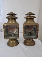 Antique Pair Gray & Davis Brass Carriage Kerosene Lantern Lamps Amesbury, Mass!