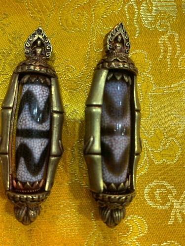 2pcs tibetan brass - inlay, old