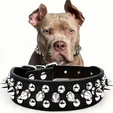 Spiked Studded Leather Dog Collar Rivets Pet Small Large Cat Pit Bull Adjustable