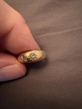 3 Diamond 9ct Gold Gypsy Ring, Size O/P,  Solid Antique Piece Date Marked b 1901