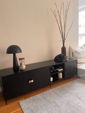 Made.com Solomon Wide TV Unit, matt black, golden handles, 150x40cm, RRP £345