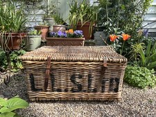 Vintage wicker laundry hamper - wicker,