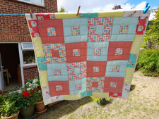 Lap quilt, pastel colours, square in a square design, machine quilted