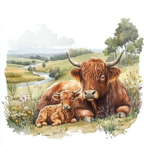 Highland cow and calf kitchen - highland,