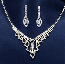 Silver crystal necklace stud - silver,