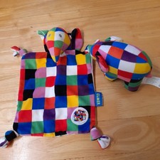 ELMER RAINBOW DESIGNS BLANKIE COMFORTER AND SMALL ELEPHANT SOFT PLUSH TOYS
