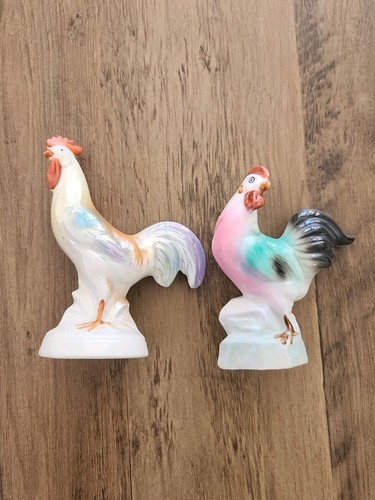 Pair vintage ceramic rooster - pair,