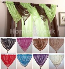 READY MADE PLAIN VOILE SWAG DECORATIVE NET CURTAIN TASSEL DRAPES PELMET VALANCE