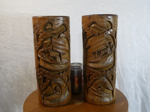 Pair vintage chinese carved - pair,