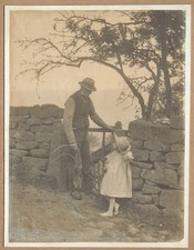 Farmer and child, rural study. Rare 1890s Frank Meadows Sutcliffe collotype