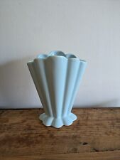 Vintage Candlelight England Blue Art Deco Vase Kingston Pottery Fan Mantle Retro