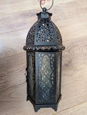 Moroccan lantern - metal - distressed black - 42cm Tall - candle holder decor .