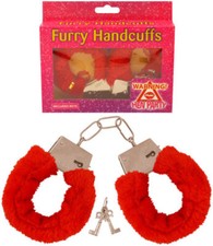 Red Furry Metal Handcuffs with