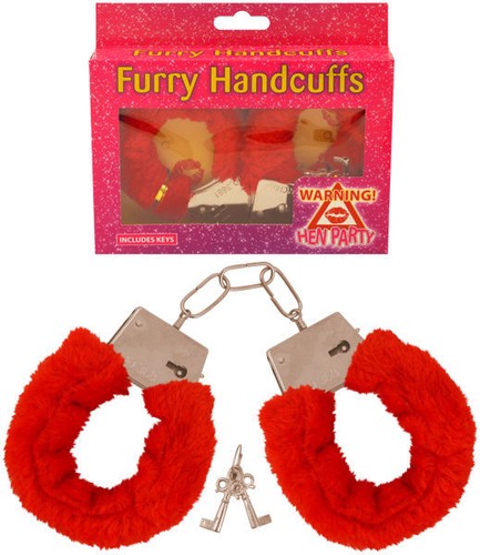 Red furry metal handcuffs - red,