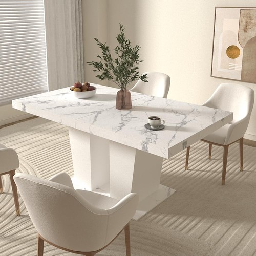 Extendable white marble dining - extendable,
