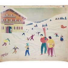 Vintage Ski Poster Original Large French Art Print Wall Hanging Skiing 1950s