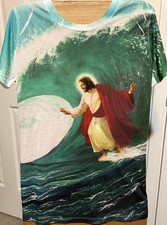 T-Shirt SMALL 100% Poly "Jesus Surfing Without A Board" T-Shirt