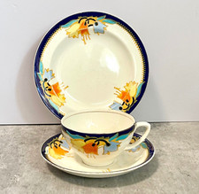 Rare Vintage Tea Cup Saucer Bursley Ware Flowers Art Deco HG Wood Rhead Interest