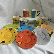 Whittard Of Chelsea Expresso Cups & saucers Set X 6 Mixed Bright Patterned