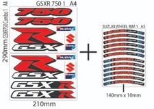 SUZUKI GSXR 750  Logos & Wheel Rim Stickers Decals Emblems Kit Pack.