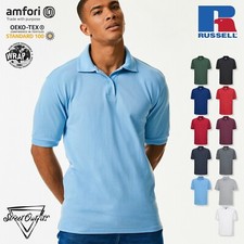 Mens Heavy Polo Shirt Russell Work Wear Short Sleeve Top Poly Cotton Workwear