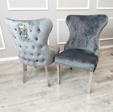 2 x Luxury Italian Chelsea Premium Lion Knocker Velvet Dining Chairs NEW