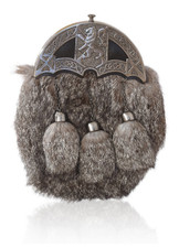Brown Rabbit Fur Full Dress Sporran Brass Cantle Scottish Leather Kilt Wallet