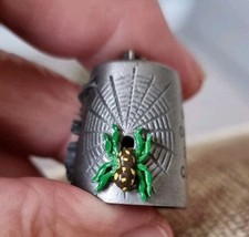 VINTAGE PEWTER "LITTLE MISS MUFFET" WITH MOVABLE SPIDER THIMBLE, WARWICK? 