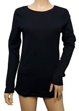 PEACOCKS 2 x Basics Ladies Black Long Sleeved Open Neck  Cotton T Shirt Tops