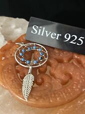 Silver Feather Dream Catcher  Pendant With Blue Stone And Fine Silver Chain ,,