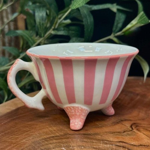 Pink white striped ceramic - pink, &