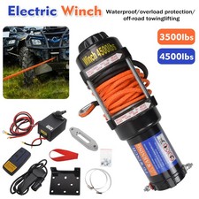 Updated Electric Winch 12V 4500lb/3500lb + Synthetic Rope ATV Wireless Remote