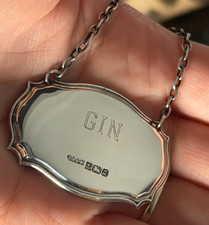 Birmingham Sterling Silver Gin Decanter Label, Queen Elizabeth II
