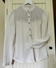 Vintage Quality Victorian Style Lace Ribbed White Blouse Top. UK 10