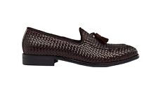 Men’s Handmade Woven Leather Tassel Loafer Intricate Basket Weave Slip on Shoes