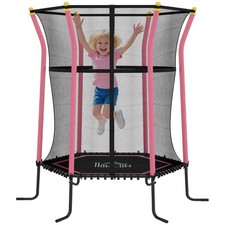 HOMCOM 5.4FT Kids Trampoline With Enclosure Indoor Outdoor, Pink