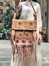 Western LEATHER TASSEL BAG, Ethnic Native American Purse, Large Women's Bag,