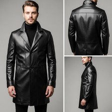 Genuine Black Leather Long