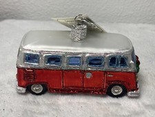 Old World Christmas Red VW Bus Camper Van Blown Glass Ornament 46042