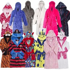 Boys Girls Snuggle Fleece Hooded Dressing Gown Robe Super Soft Children's Kids