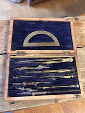 Antique Brass Technical Drawing Equipment in Case
