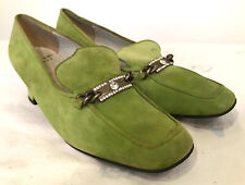 VINTAGE 1960s BELTRAMI FIRENZE Green Suede Court Shoe with Buckle SIZE 35