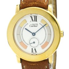 CARTIER Must Ronde Gold Plated Leather Quartz Ladies Watch W1006922